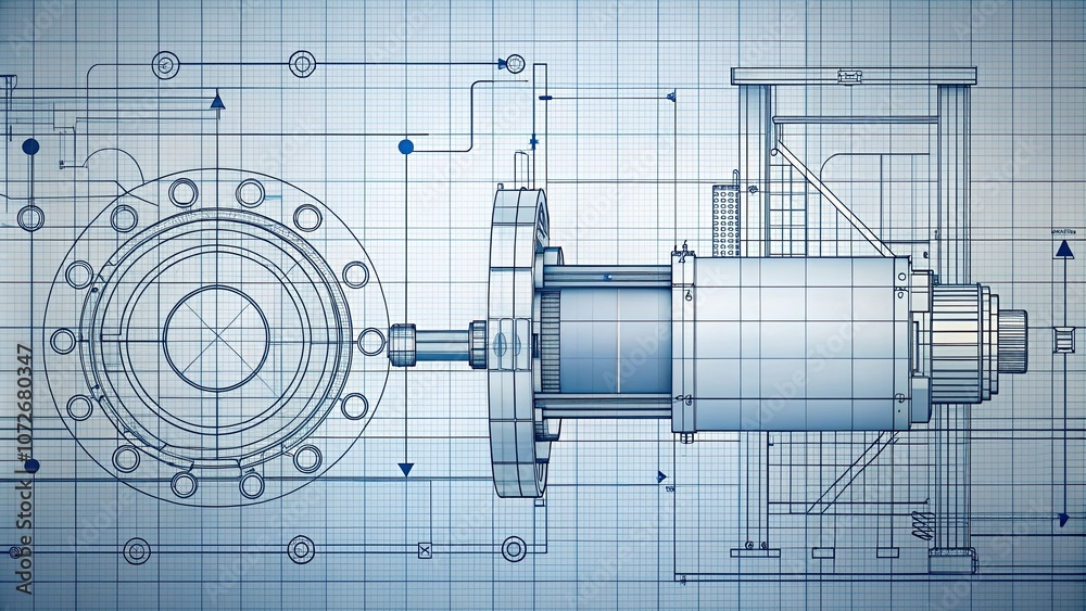 Technical drawing of a machine part , engineering, blueprint, drafting ...