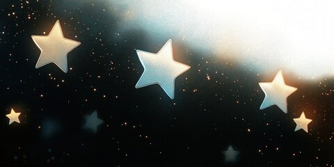 Poster - Shiny stars on black background. Glittering white and gold stars in dark night sky with sparkling bokeh effect. Abstract holiday illustration for festive season, celebration, card design.