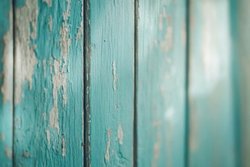 Poster - Weathered Wooden Door Reveals Treasures of Cracked Blue Paint and Subtle Gray Tones