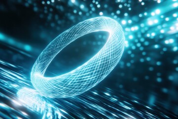 Poster - Elegant Glowing Geometric Möbius Strip Floats in Darkness, Casting a Mesmerizing Allure