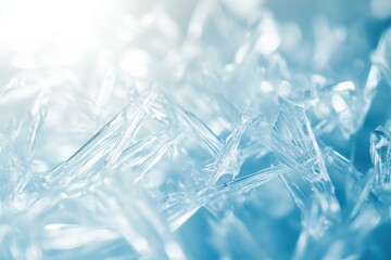 Poster - Intricate Frost Crystals Adorn Glass, Revealing Delicate Geometric Patterns in Soothing Blue Light