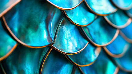 Poster - This shimmering teal surface reveals intricate patterns and textures, creating a captivating decorative effect