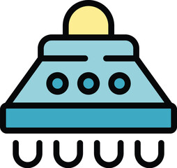 Aufkleber - Simple icon of an alien spaceship with lights on, designed in a colored line style