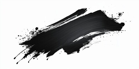 Poster - Black ink brush stroke on white background. Abstract black paint splash. Messy grunge brushstrokes, splatter, splattered, distressed, grimy, texture. Creative, art, design, artistic, abstract,