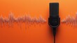 © mediavn - Professional microphone with waveform on orange background banner, podcast or recording studio background