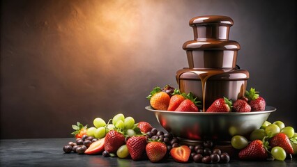 Poster - A cascading chocolate fountain with a decadent flow, inviting fresh strawberries, grapes, and other fruits to be dipped in its rich embrace.