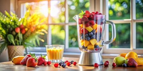 Poster - A refreshing summer beverage awaits in a blender filled with fresh, vibrant fruits, ready to be transformed into a delicious and healthy smoothie