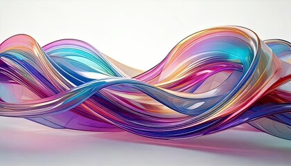 Poster - Pastel-colored, 3D-rendered artwork of an abstract background with holographic ribbons isolated on a white background