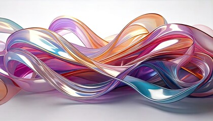 Poster - Pastel-colored, 3D-rendered artwork of an abstract background with holographic ribbons isolated on a white background