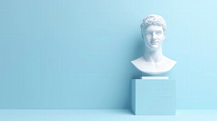 Poster - Modern Minimalist Sculpture of a Male Bust on Blue Background