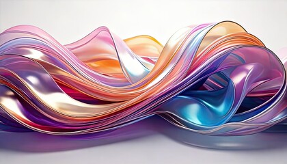 Poster - Pastel-colored, 3D-rendered artwork of an abstract background with holographic ribbons isolated on a white background