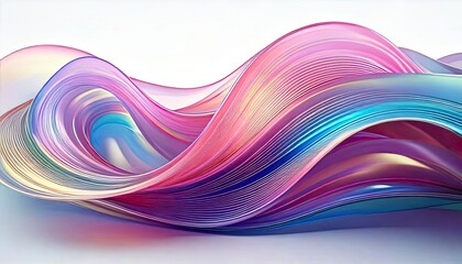 Poster - Pastel-colored, 3D-rendered artwork of an abstract background with holographic ribbons isolated on a white background