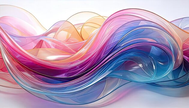 Pastel-colored, 3D-rendered artwork of an abstract background with holographic ribbons isolated on a white background