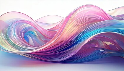 Poster - Pastel-colored, 3D-rendered artwork of an abstract background with holographic ribbons isolated on a white background