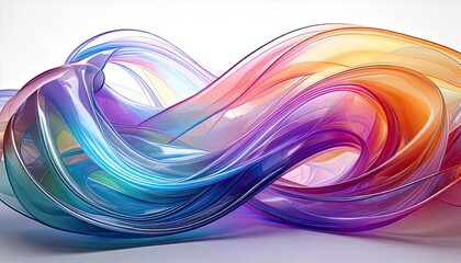 Poster - Pastel-colored, 3D-rendered artwork of an abstract background with holographic ribbons isolated on a white background