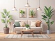 © Adisorn - Cozy Scandinavian Living Room Interior Design with Comfortable Furniture, Nordic Sofa, Stylish Lamp, and Green Plants in a Warm Hygge Atmosphere