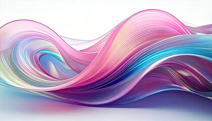 Poster - Pastel-colored, 3D-rendered artwork of an abstract background with holographic ribbons isolated on a white background