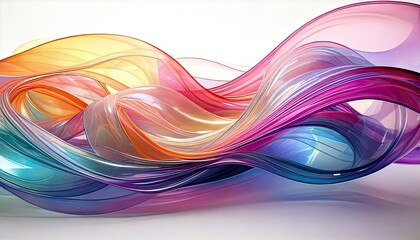 Poster - Pastel-colored, 3D-rendered artwork of an abstract background with holographic ribbons isolated on a white background