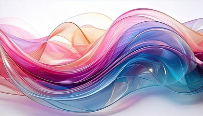 Poster - Pastel-colored, 3D-rendered artwork of an abstract background with holographic ribbons isolated on a white background