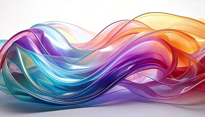 Poster - Pastel-colored, 3D-rendered artwork of an abstract background with holographic ribbons isolated on a white background