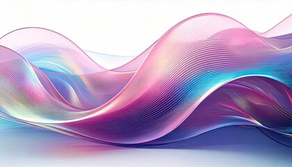 Poster - Pastel-colored, 3D-rendered artwork of an abstract background with holographic ribbons isolated on a white background