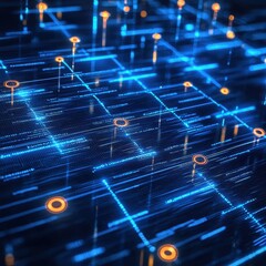 Poster - Futuristic Digital Network with Glowing Lines and Nodes Representing Data Flow in a Complex Information Graph