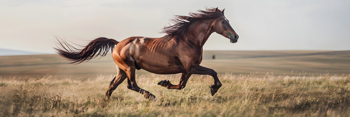 Splendid Display of Equine Agility and Speed: A Chestnut Horse Galloping On Open Fields