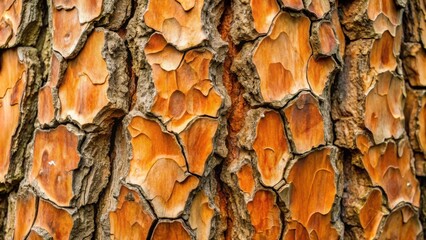 Fototapete - Close-up of textured tree bark, showcasing intricate patterns and shades of brown, orange, and gray