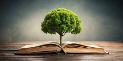 Poster - A Tree Grows from the Pages of an Open Book, symbolizing the power of knowledge and the beauty of nature.