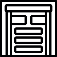 Poster - Garage door closing, ensuring safety and protecting cars inside, black and white line art icon