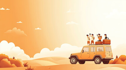 Poster - A family sitting on the roof of a travel car