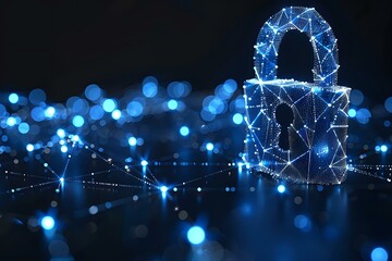 Poster - Digital lock composed of connected blue network nodes, symbolizing cybersecurity, data protection, and secure connections. Ideal for technology, privacy, and security themes.