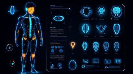 Poster - Futuristic Medical Hologram Human Anatomy Brain Scans Neural Network