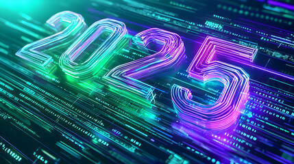 Poster - The number twenty five is shown in a colorful and futuristic style