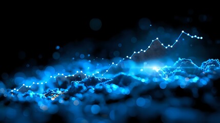 Poster - Abstract visualization of a glowing line graph with data points against a dark background, symbolizing financial growth, data analysis, and futuristic technology. Ideal for themes of finance