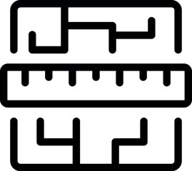 Poster - Black and white vector icon of a ruler measuring an abstract circuit board pattern, representing engineering and precision