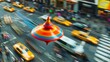 © Justlight - A retro spinning top floats above a bustling cityscape its bold colors and spinning motion drawing the attention of passersby below.