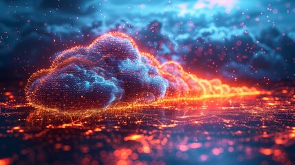 Poster - A digital cloud formation rendered with particles and glowing light against a dark backdrop.