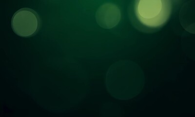 Dark green abstract background with moving particles and bokeh