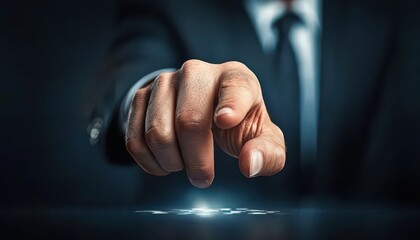 Poster - A business professional pointing at digital data in a modern workspace.
