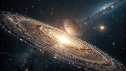 Wall Mural - close-up of glowing planet disk floating in space, serene beauty of the universe with ample copy spa