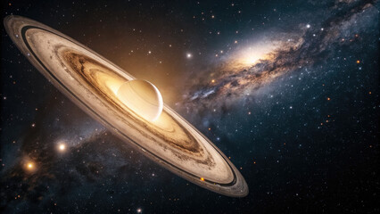Wall Mural - close-up of glowing planet disk floating in space, serene beauty of the universe with ample copy spa