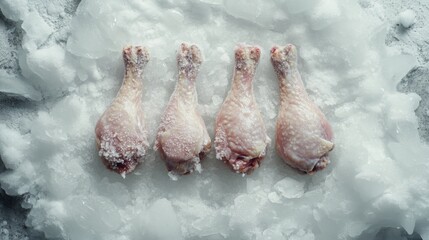 Poster - Four Raw Chicken Drumsticks on a Bed of Ice