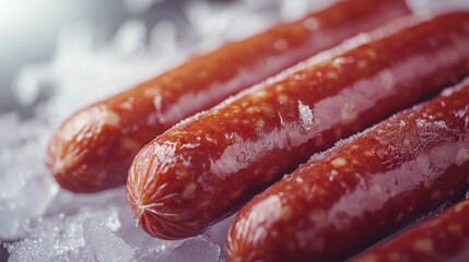 Poster - Close-Up of Three Sausages Covered in Ice