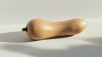 Wall Mural - A single butternut squash lies on a white surface, casting a shadow.