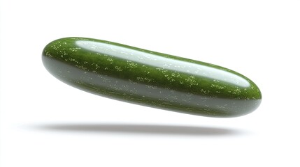 Wall Mural - A single, fresh cucumber isolated on a white background. The cucumber is green and has a smooth skin. It is slightly curved and has a small shadow underneath.