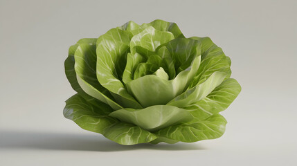Wall Mural - A single, fresh head of green lettuce on a white background.