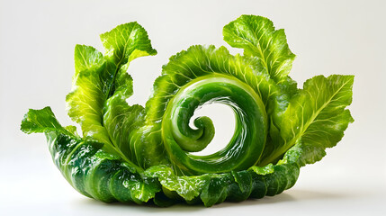 Wall Mural - A single head of lettuce with a spiraled core. The lettuce is a light green color and has a white background.