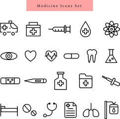 Poster - medicine line art icons set illustration