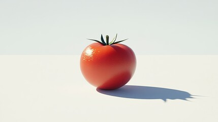 Wall Mural - A single ripe tomato on a white background with its shadow.